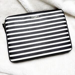 KATE SPADE New York Black & White Stripe Padded iPad Tablet Zip Case